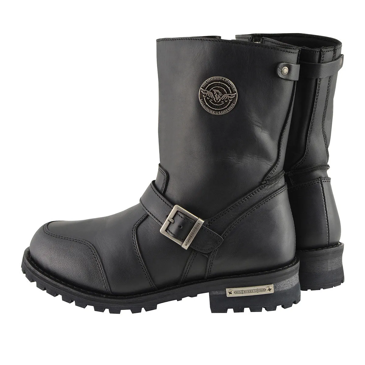 MBM9090 Men's 9-Inch Classic Black Engineer Motorcycle Boots with Gear Shift Guard