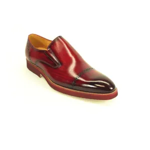 Mens Carrucci Leather Captoe Fade Slip On Dress Shoe in Burgundy