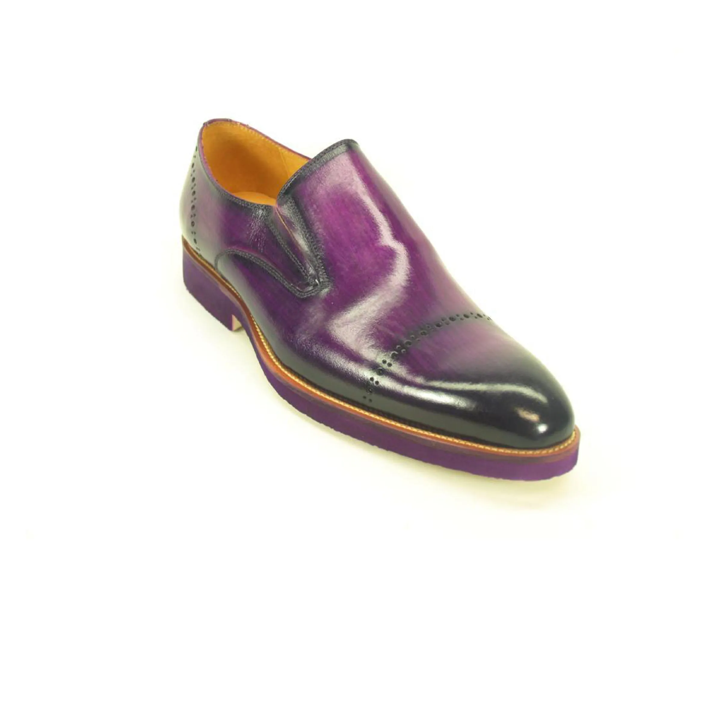 Mens Carrucci Leather Captoe Fade Slip On Dress Shoe in Burgundy