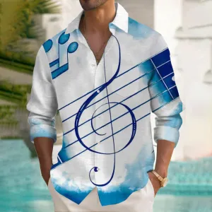 Men's Fashion Music Printed Casual Short Sleeve Shirt