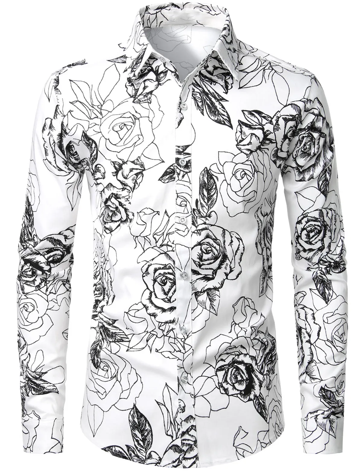 Men's Floral Cotton Casual Button Down Long Sleeve Shirt