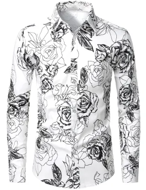 Men's Floral Cotton Casual Button Down Long Sleeve Shirt