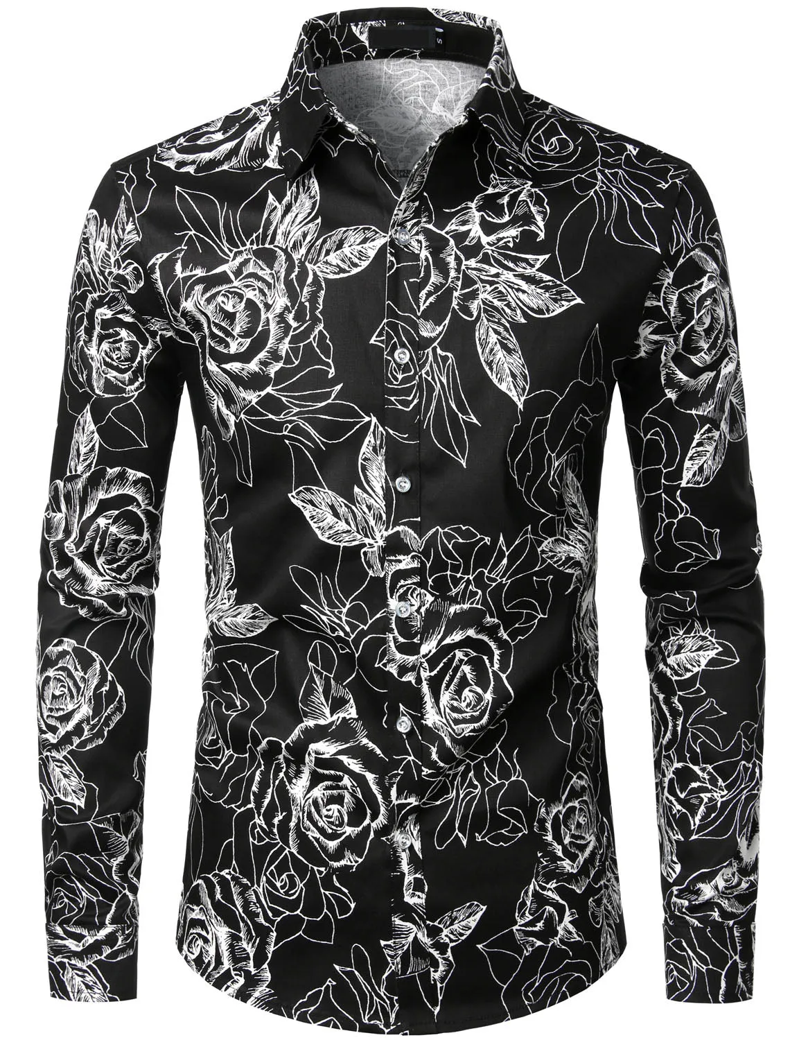 Men's Floral Cotton Casual Button Down Long Sleeve Shirt