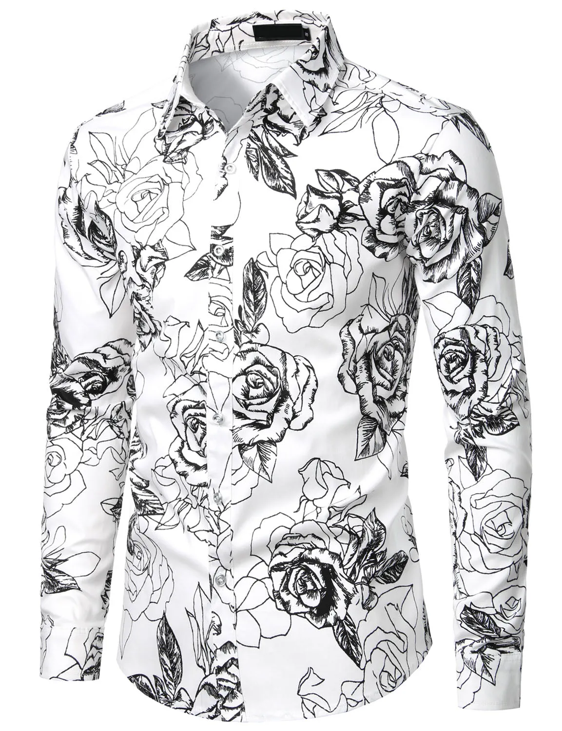 Men's Floral Cotton Casual Button Down Long Sleeve Shirt