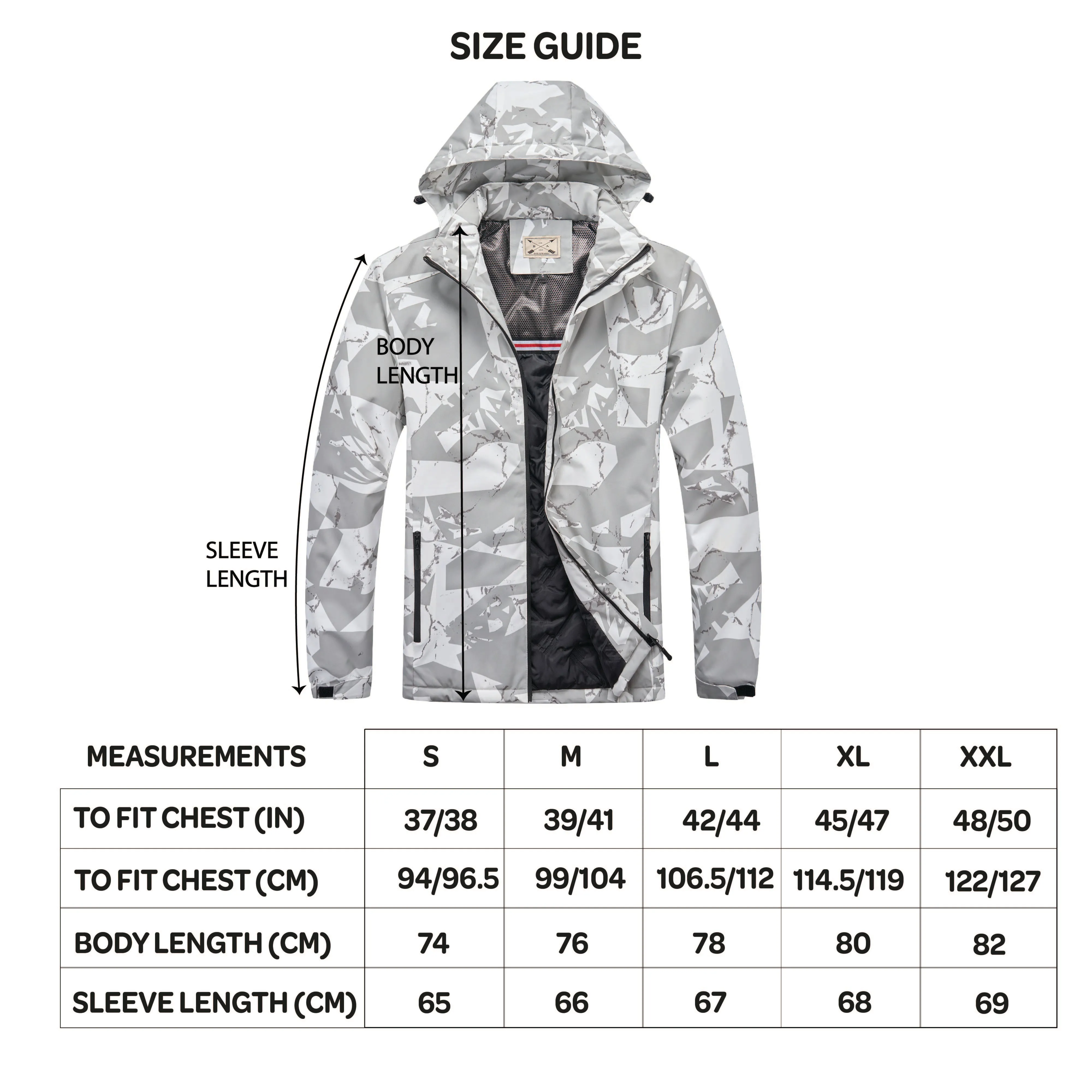 Men’s Padded Waterproof Camo Coat - White
