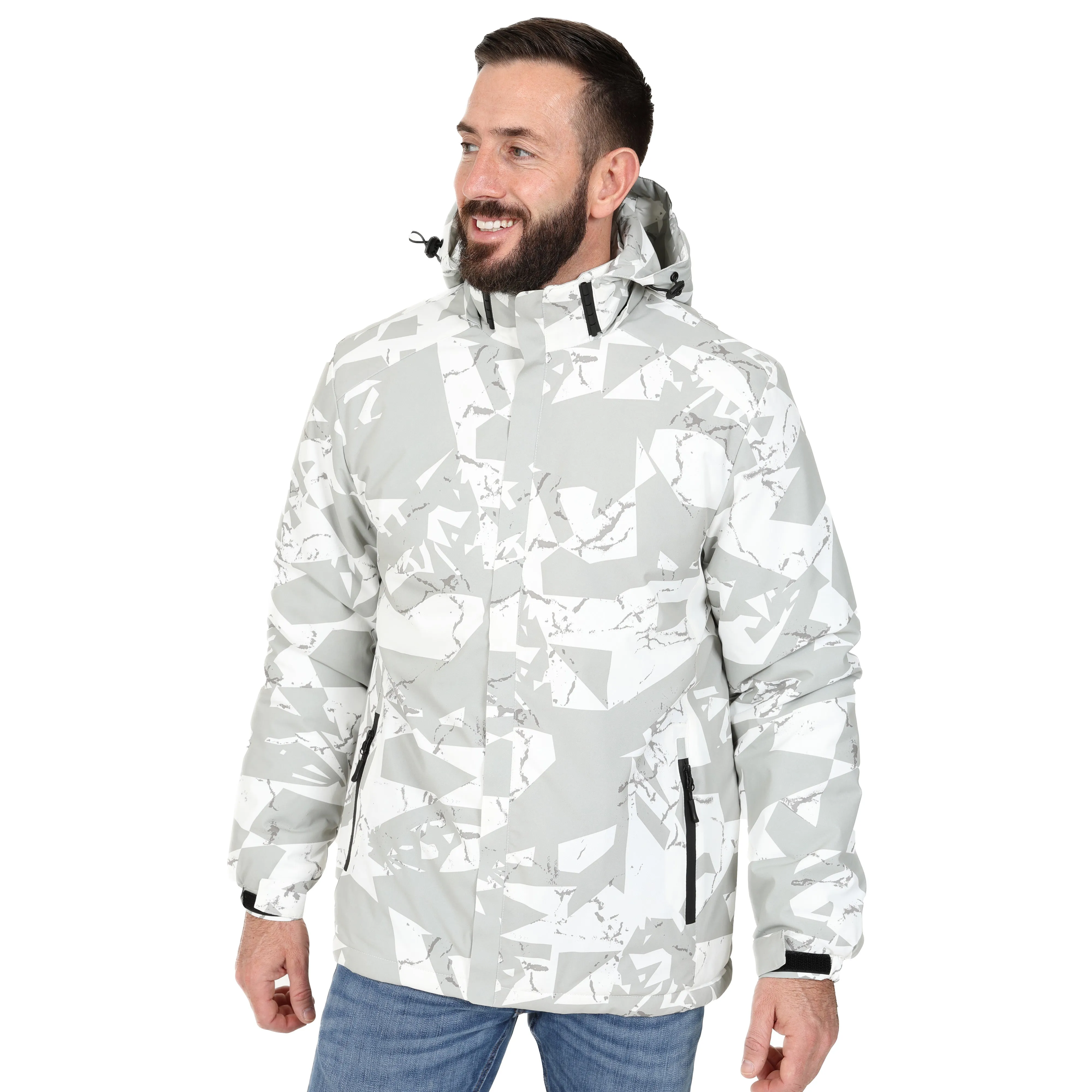 Men’s Padded Waterproof Camo Coat - White