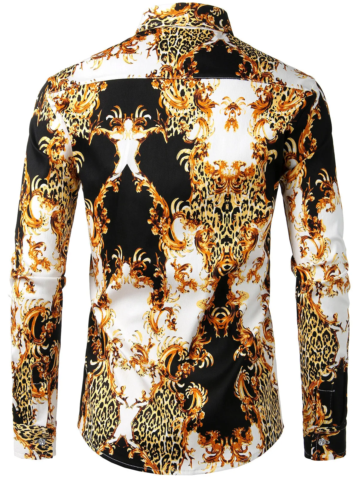 Men's Retro Print Long Sleeve Cotton Casual Button Down Shirt