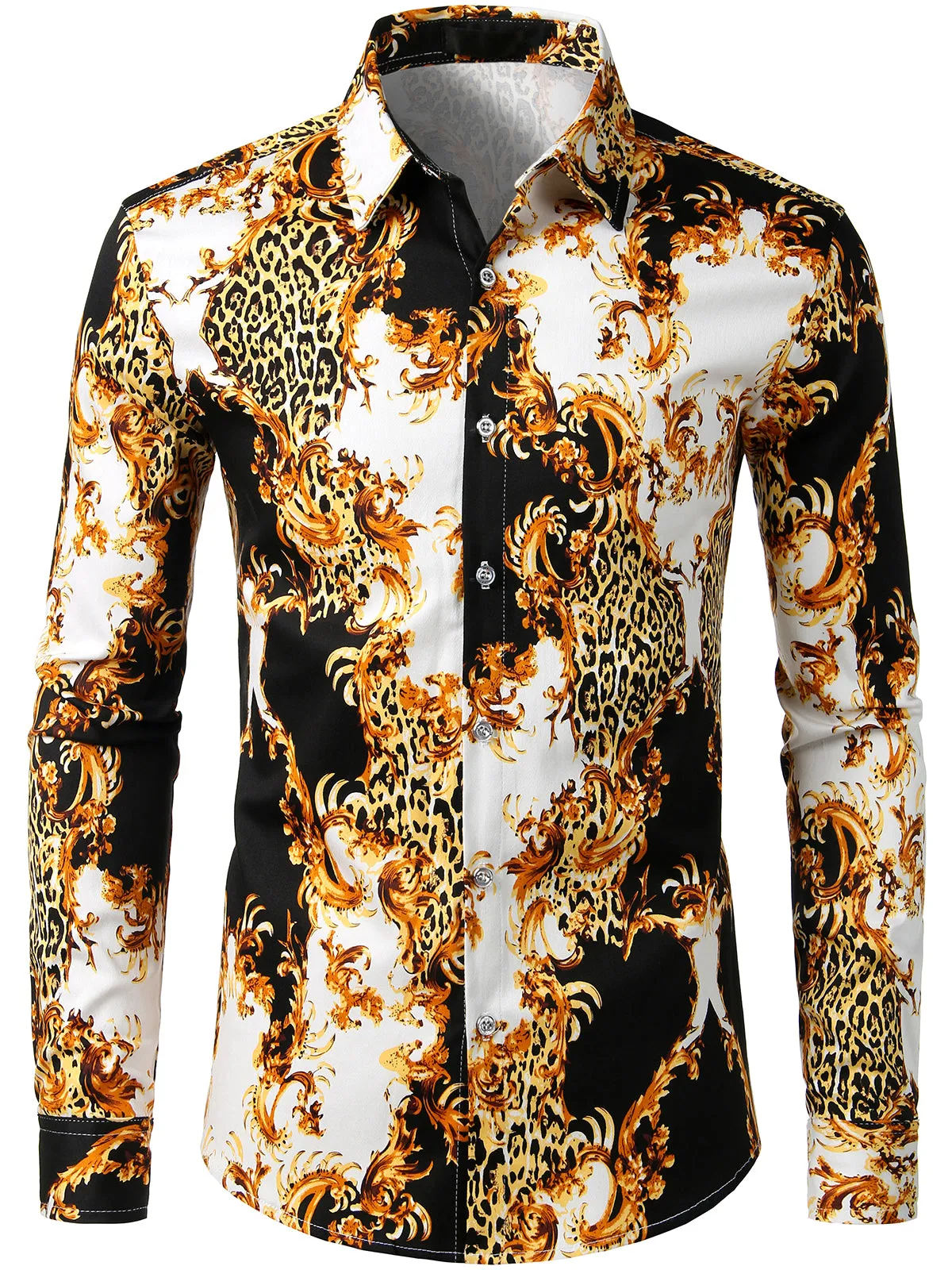 Men's Retro Print Long Sleeve Cotton Casual Button Down Shirt