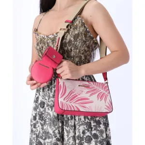 Michael Kors Jet Set Crossbody Tech Accessories Attached Pink Multi Palm Leaves