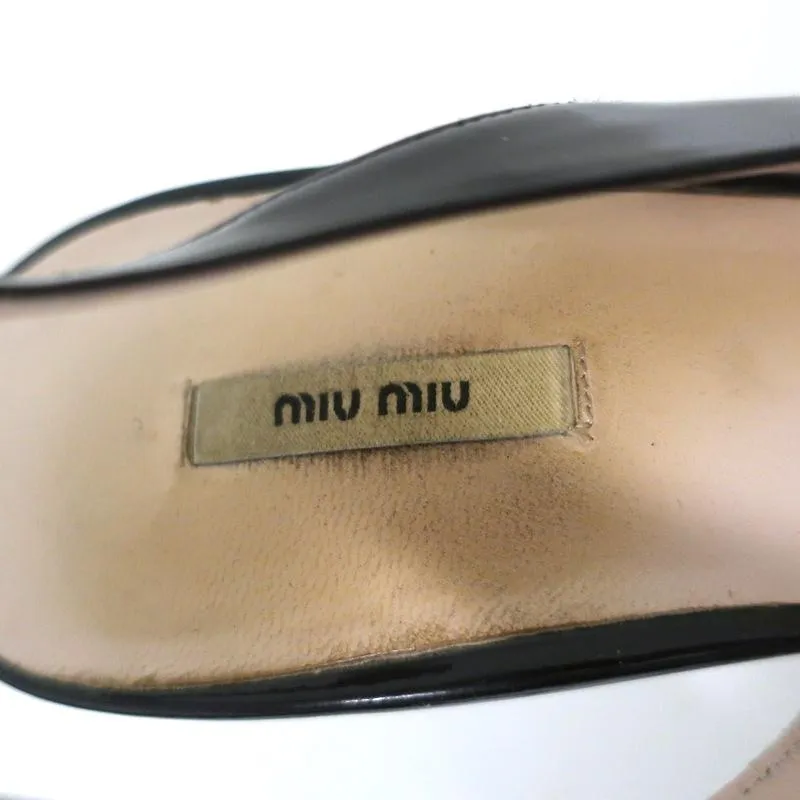 Miu Miu Slingback Sandals Black Patent Leather Size 38 Crisscross Open Toe Heels