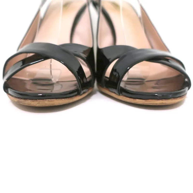 Miu Miu Slingback Sandals Black Patent Leather Size 38 Crisscross Open Toe Heels