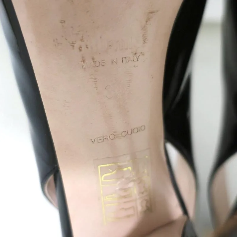 Miu Miu Slingback Sandals Black Patent Leather Size 38 Crisscross Open Toe Heels
