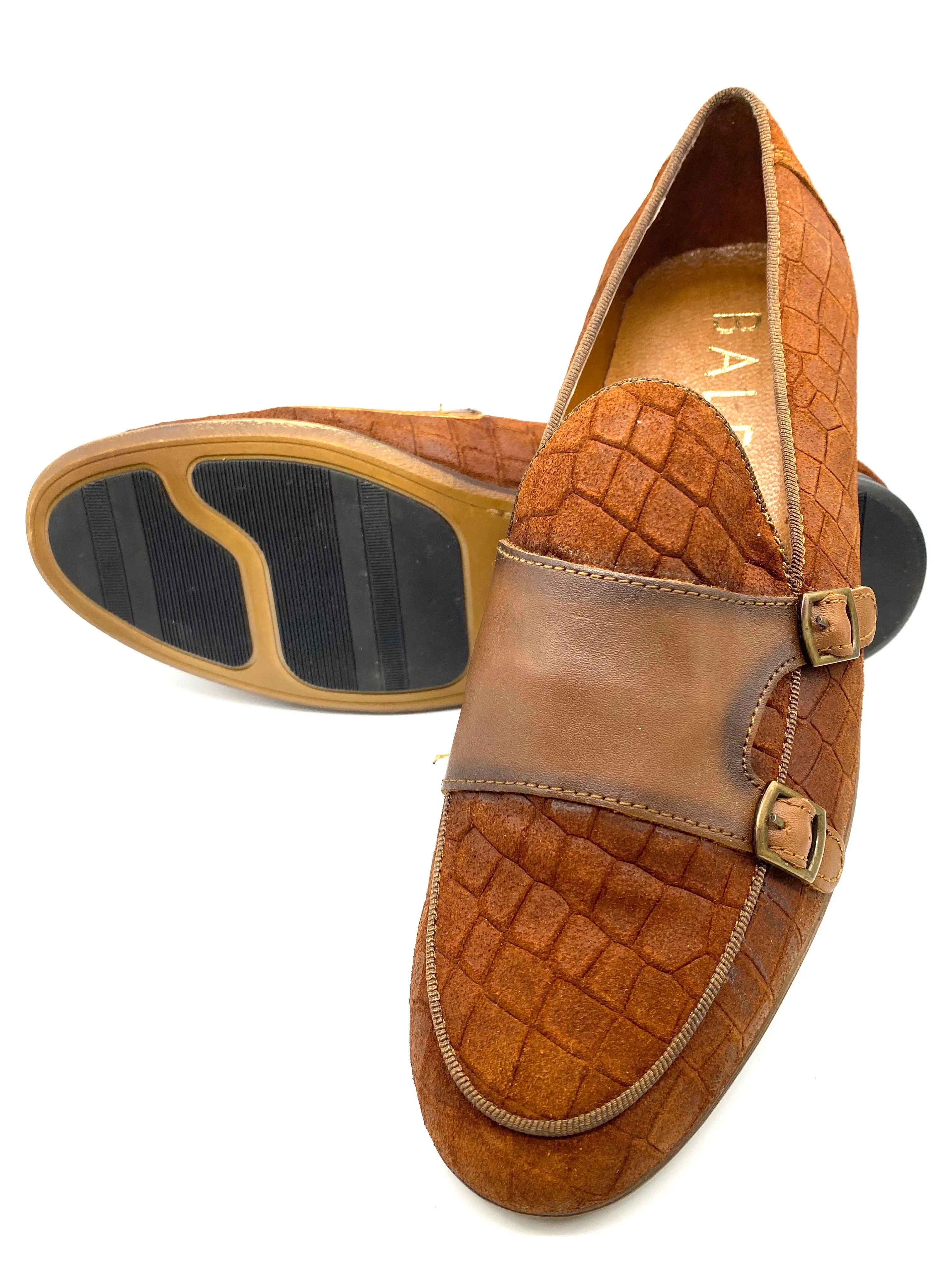 Monk Strap Croc Loafer Shoe - Tan