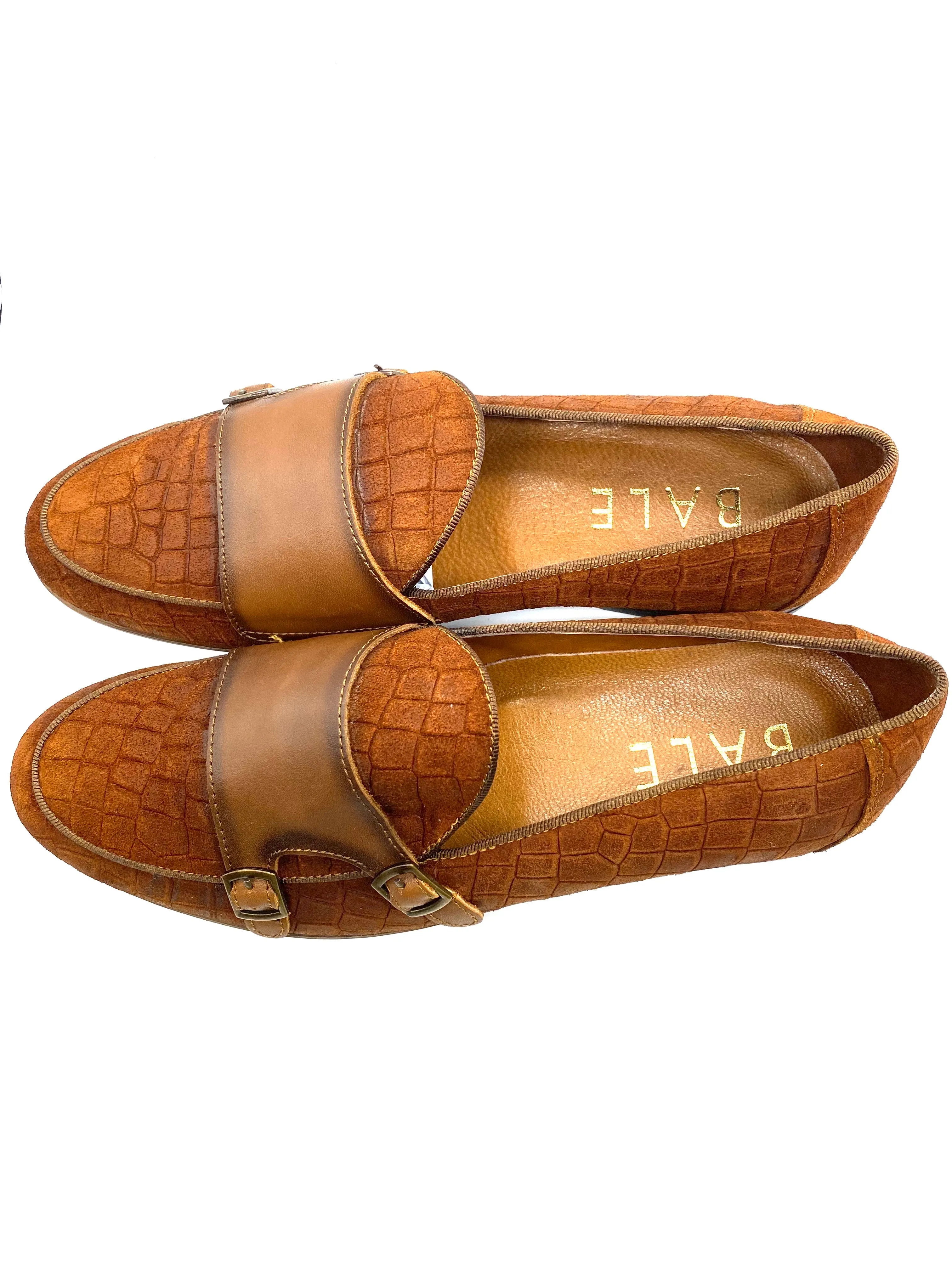 Monk Strap Croc Loafer Shoe - Tan
