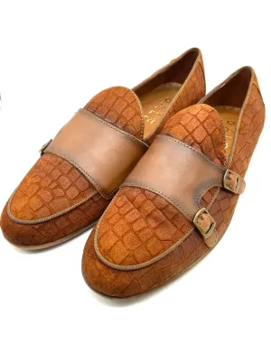 Monk Strap Croc Loafer Shoe - Tan