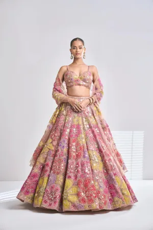 Multi-Coloured Floral Lehenga Set