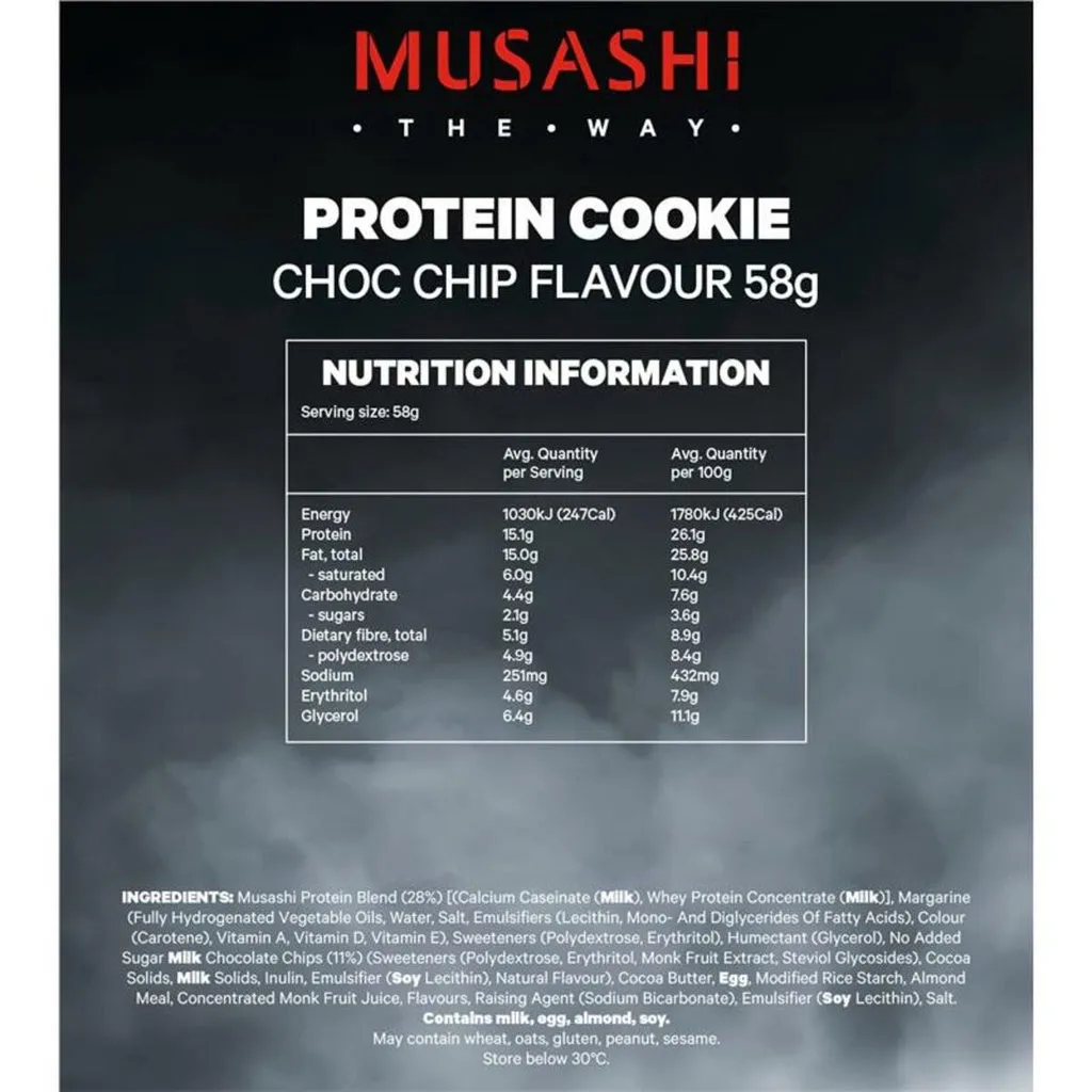 Musashi Protein Cookie Choc Chip Flavour 58g (Box of 12)