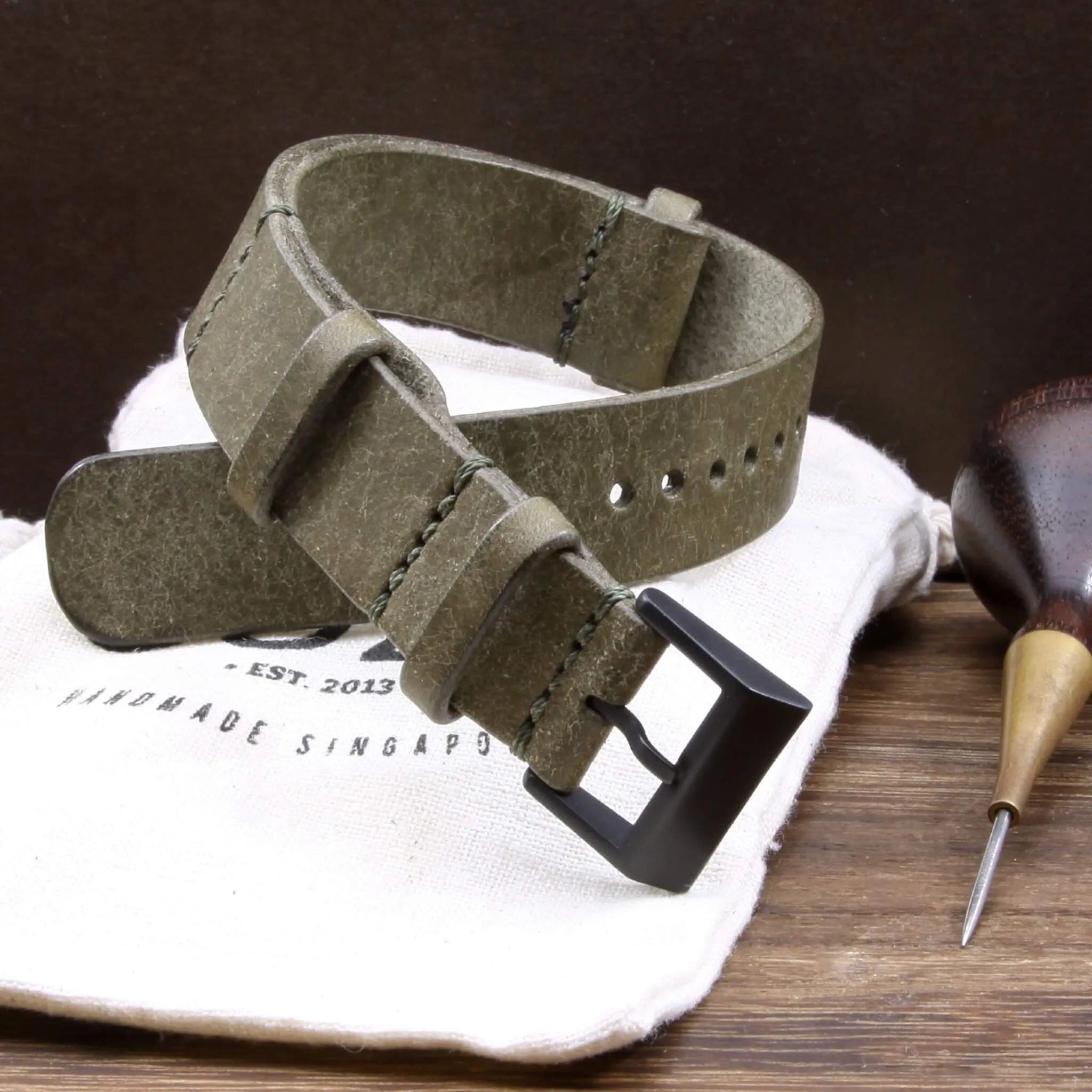 NAT2 Leather Watch Strap, Rustic Olive