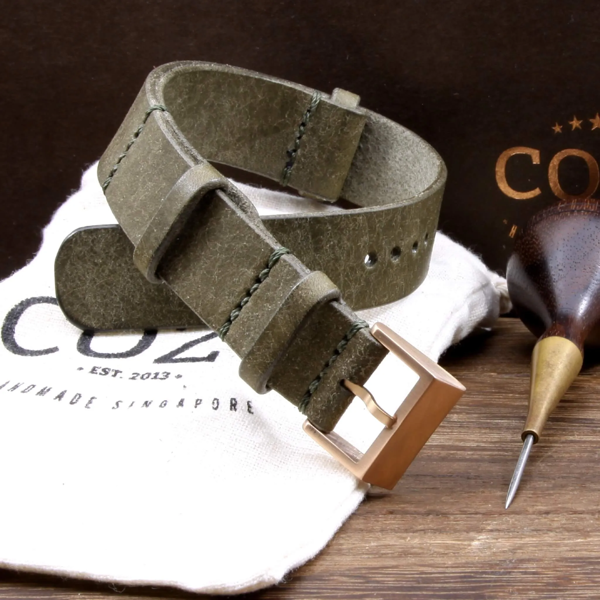 NAT2 Leather Watch Strap, Rustic Olive
