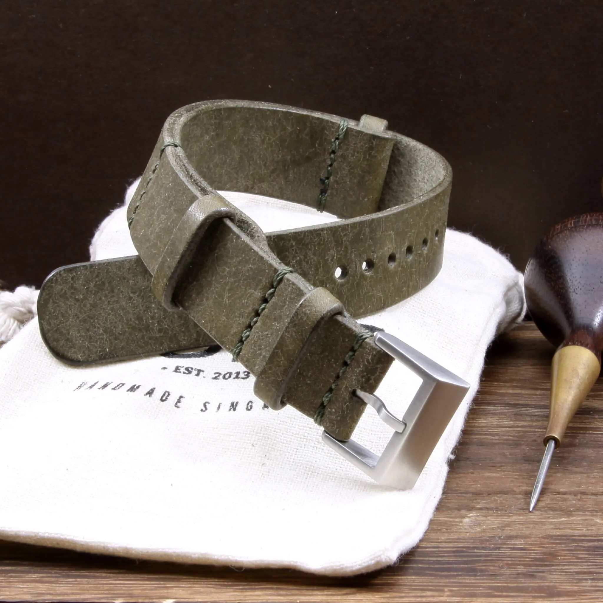 NAT2 Leather Watch Strap, Rustic Olive