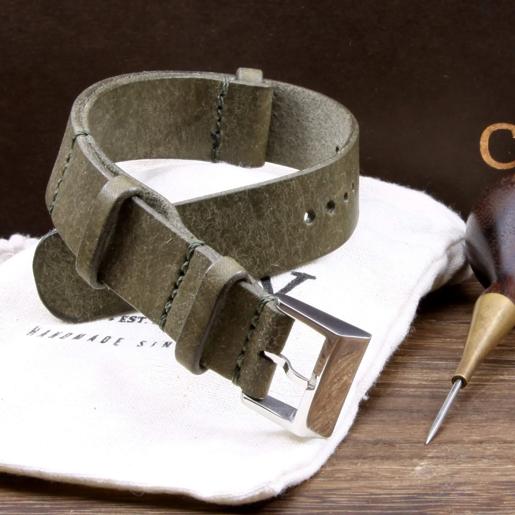 NAT2 Leather Watch Strap, Rustic Olive