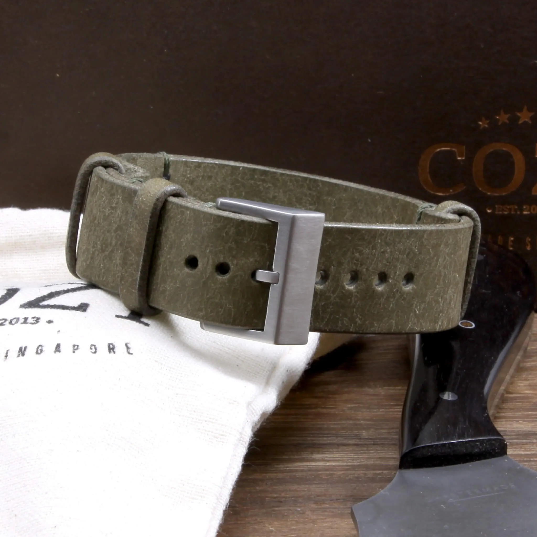 NAT2 Leather Watch Strap, Rustic Olive