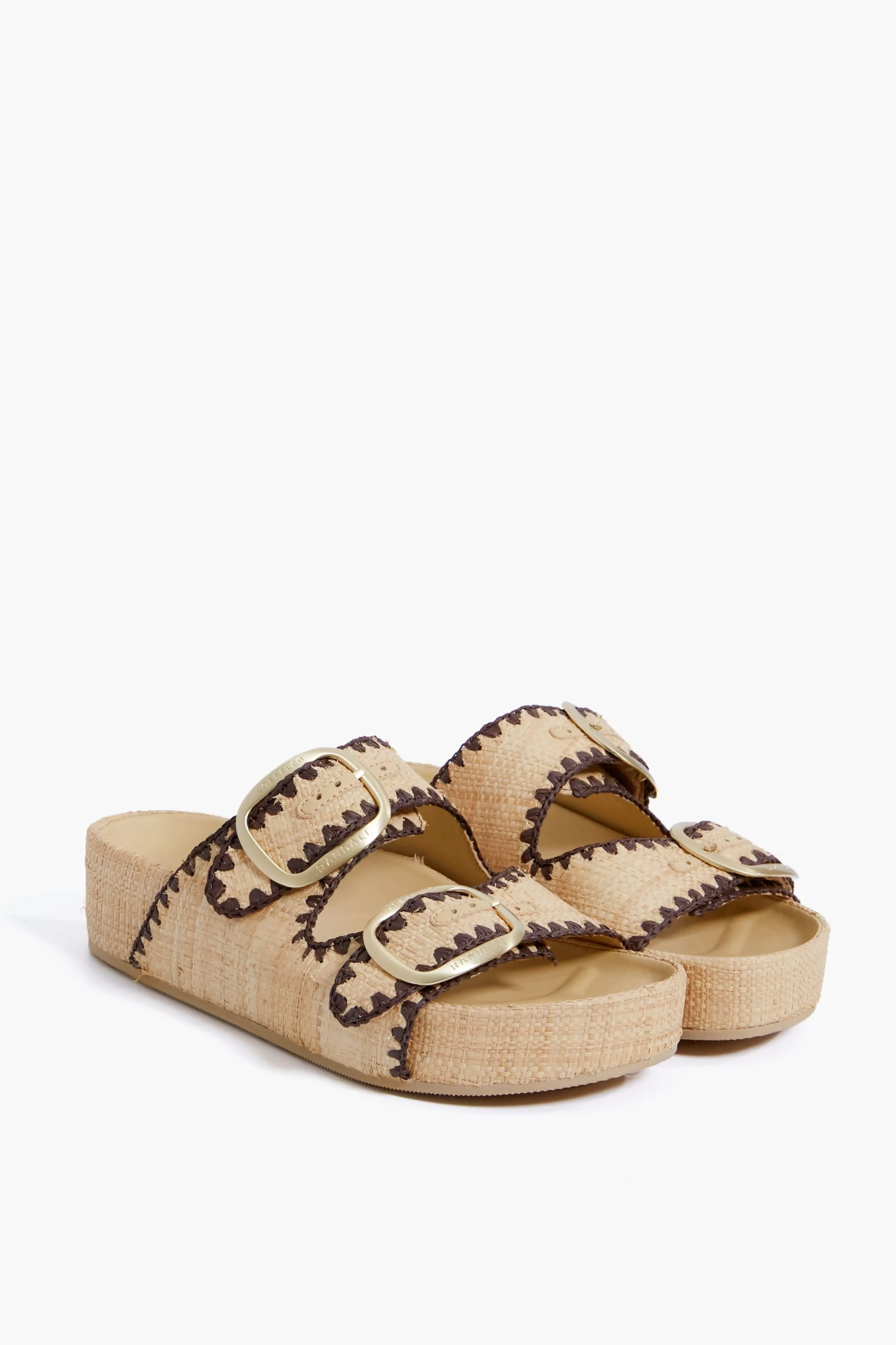 Natural and Dark Brown Straw Theo Two Band Sandal
