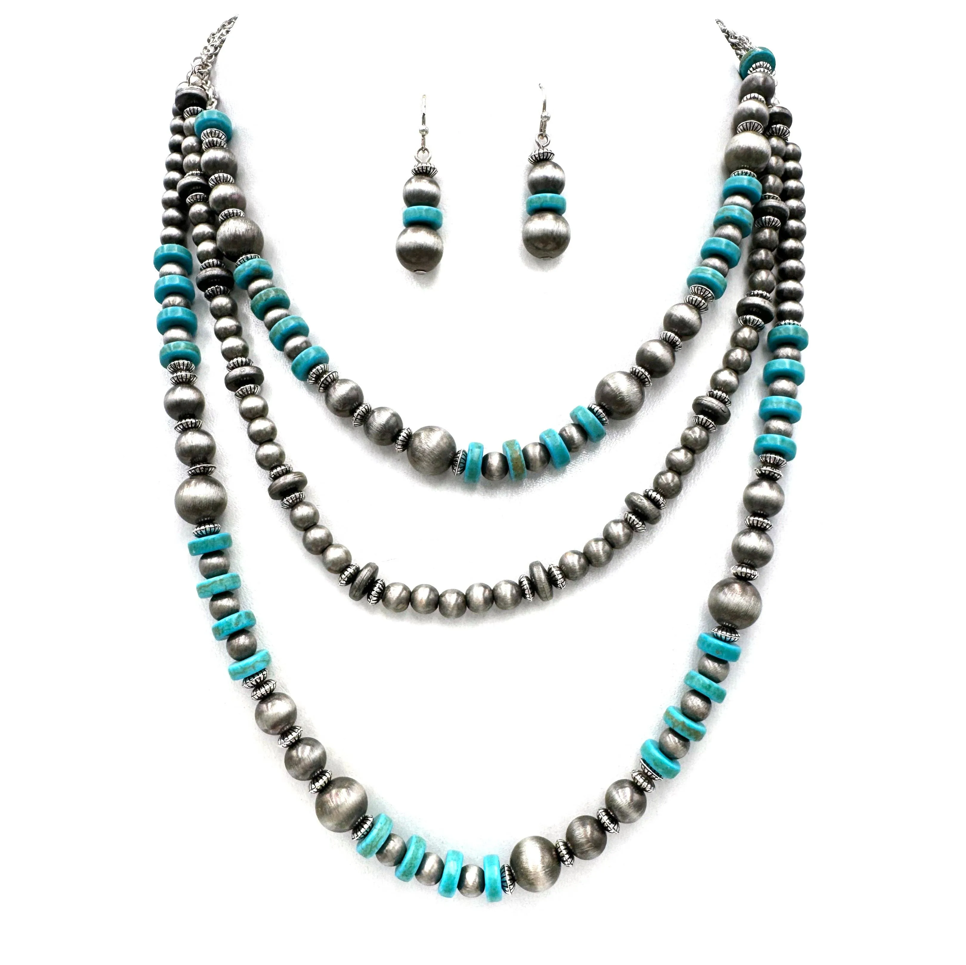 Navajo Pink Turquoise Layer Necklace Earrings Set: Pink
