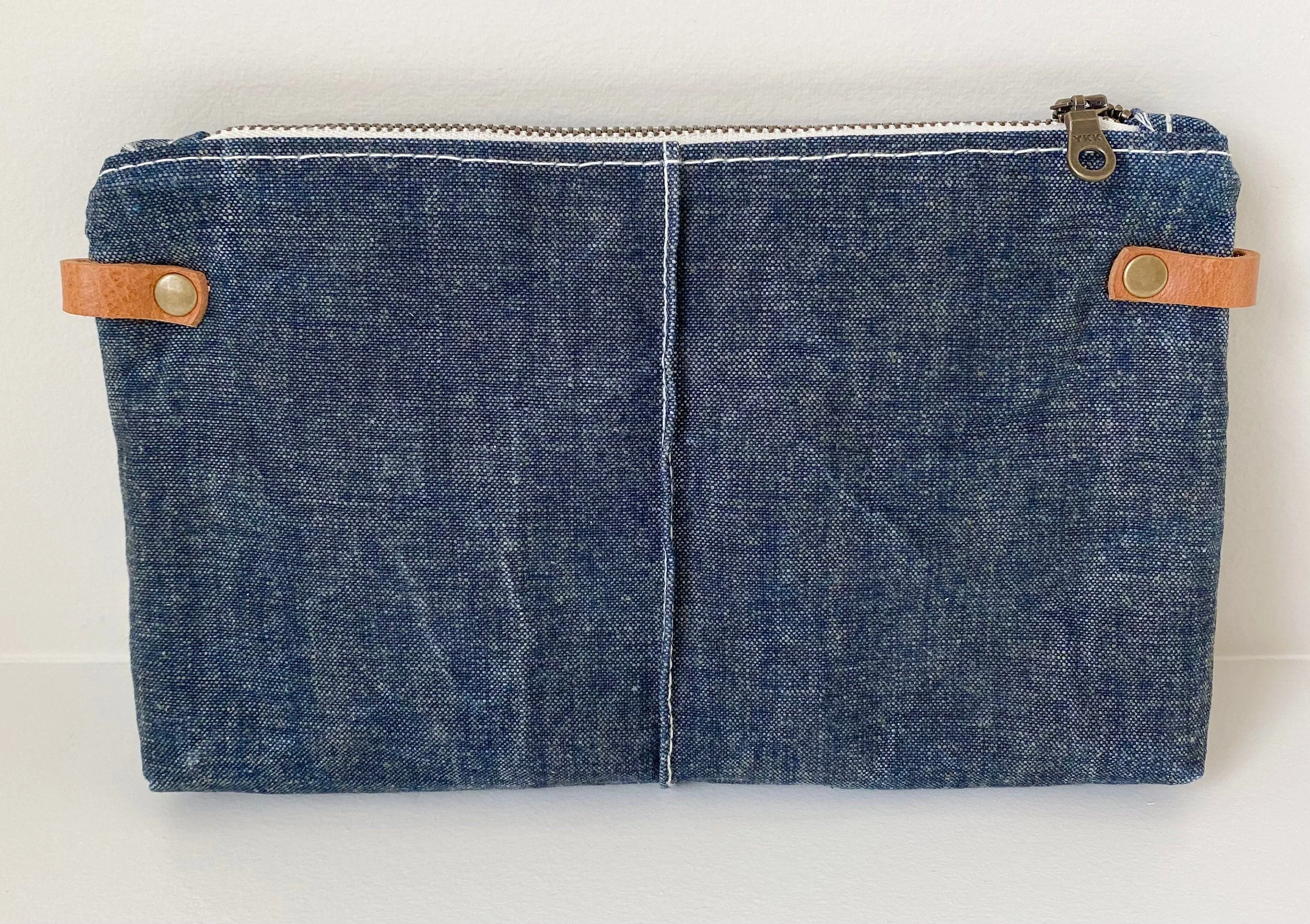 Navy Waxed Denim Crossbody Wallet/Clutch Pouch with Genuine Leather Wristlet Strap or Crossbody Strap