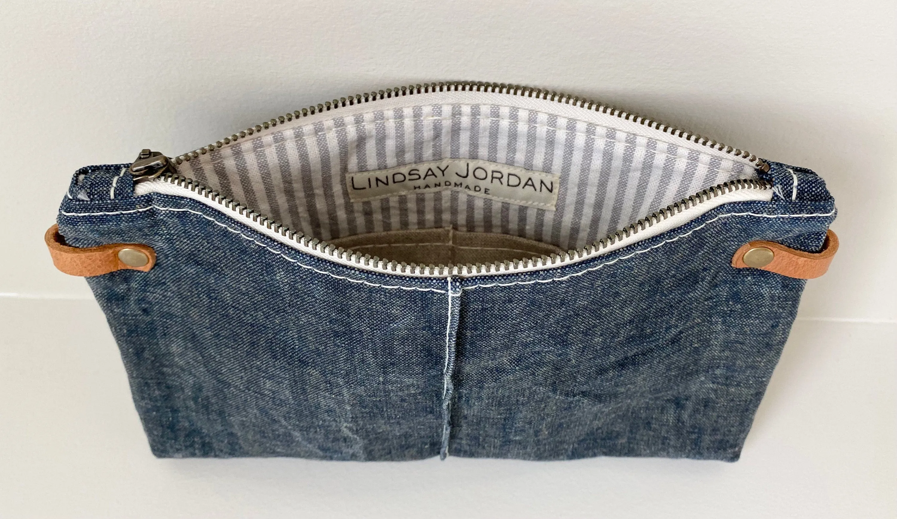 Navy Waxed Denim Crossbody Wallet/Clutch Pouch with Genuine Leather Wristlet Strap or Crossbody Strap