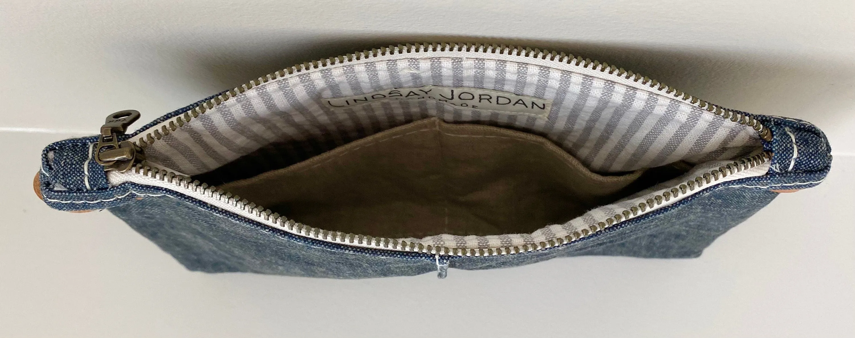 Navy Waxed Denim Crossbody Wallet/Clutch Pouch with Genuine Leather Wristlet Strap or Crossbody Strap