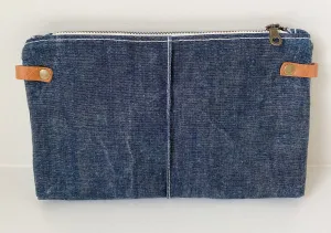 Navy Waxed Denim Crossbody Wallet/Clutch Pouch with Genuine Leather Wristlet Strap or Crossbody Strap