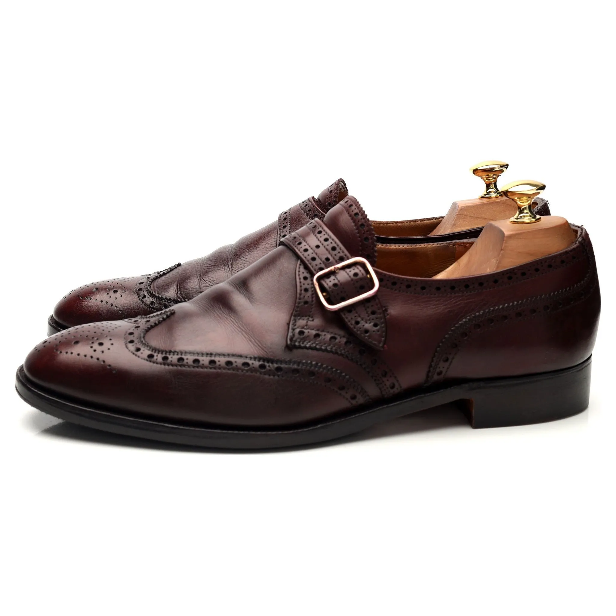 New & Lingwood Burgundy Leather Monk Strap UK 10.5 E