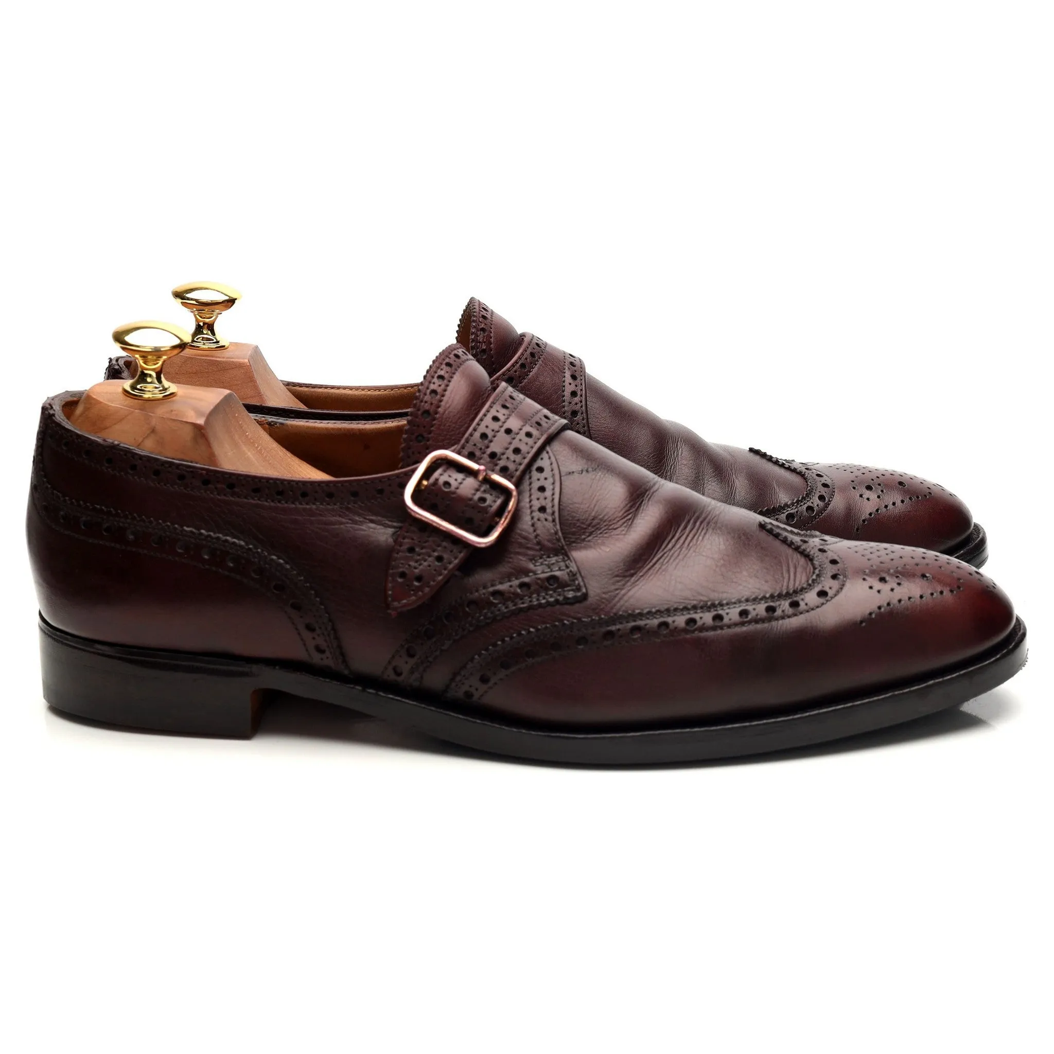 New & Lingwood Burgundy Leather Monk Strap UK 10.5 E