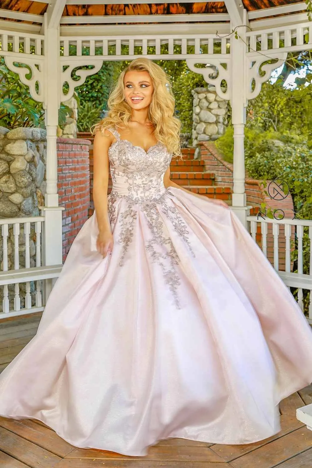 Nox Anabel U801 Cap Sleeve Embroidered A-Line Ball Gown
