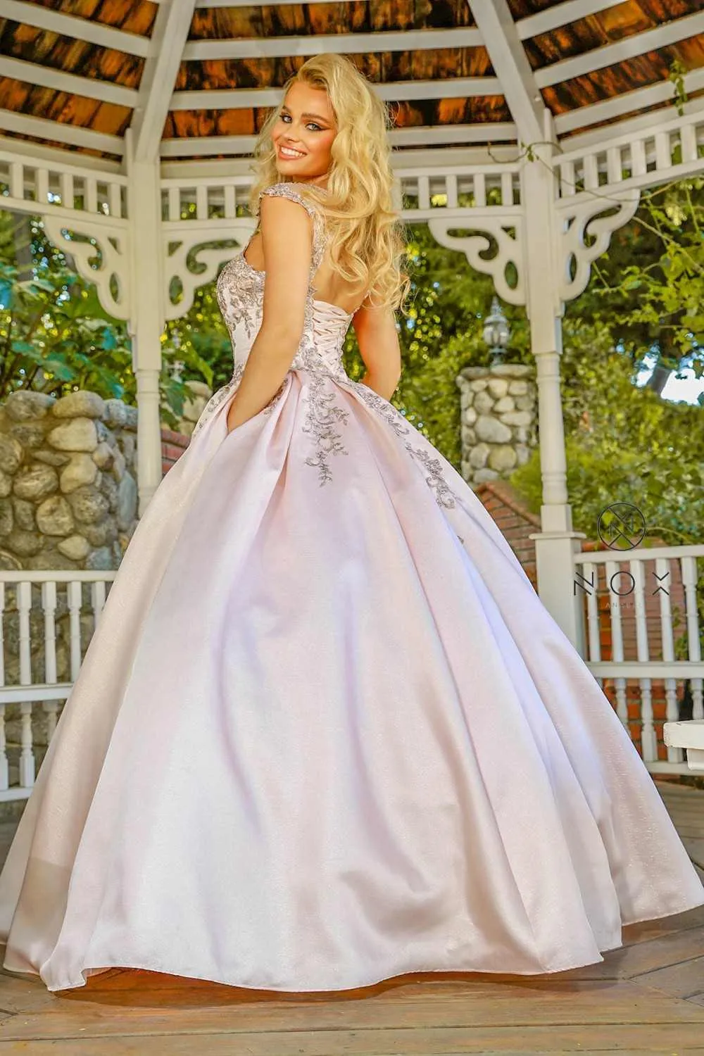 Nox Anabel U801 Cap Sleeve Embroidered A-Line Ball Gown