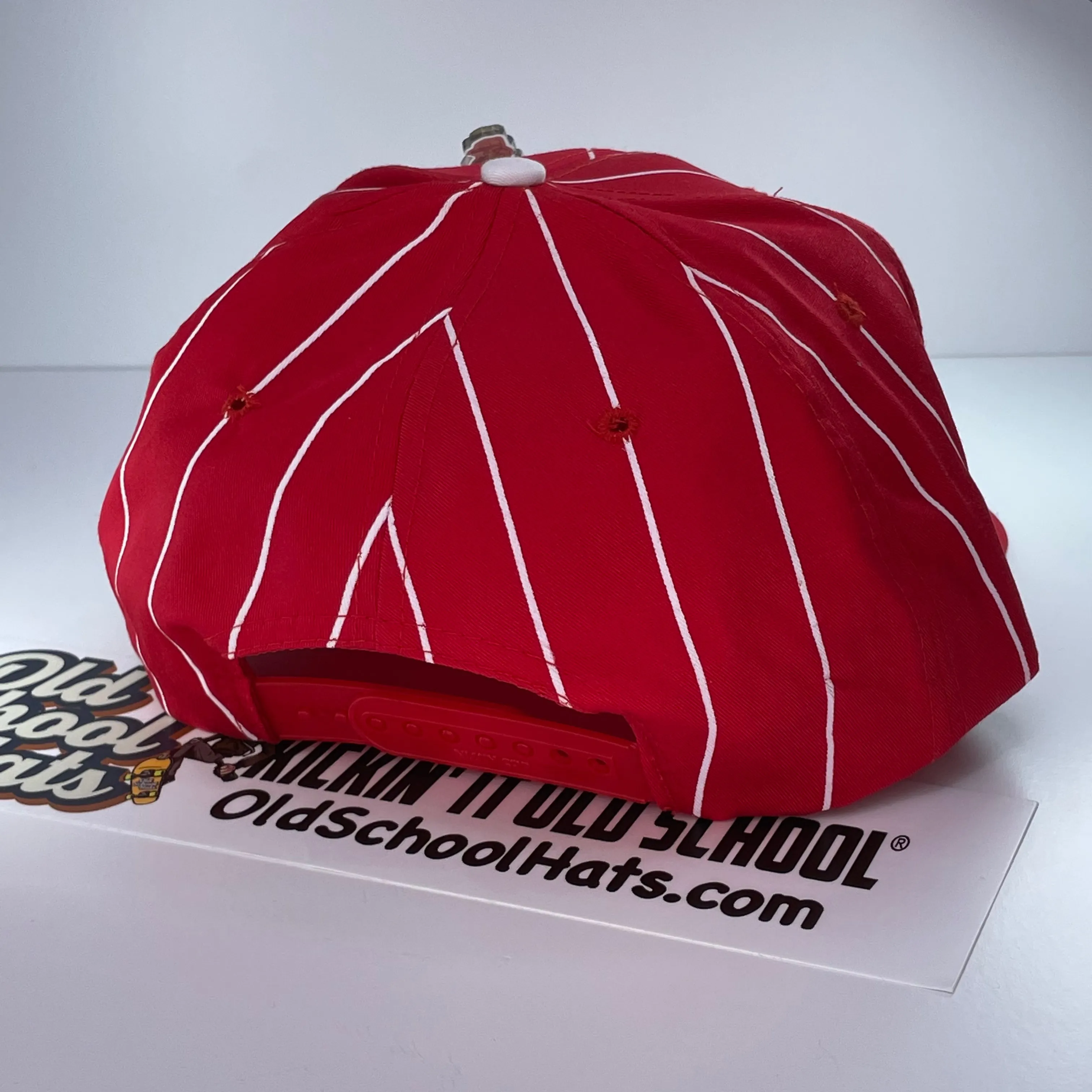 Old School Script Vintage Custom Embroidered Red White Pinstripe Snapback Cap Hat