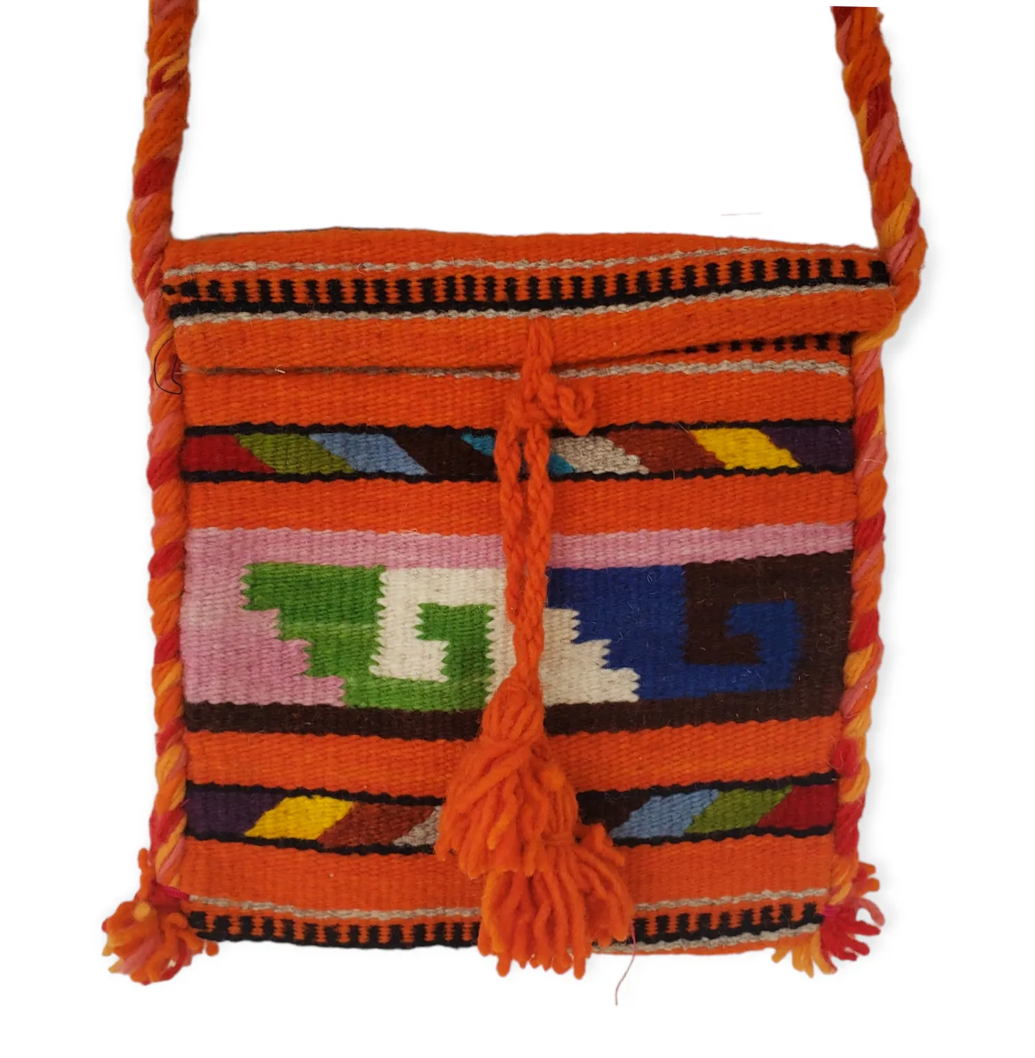 Orange Multi Color Woven Bag from Oaxaca