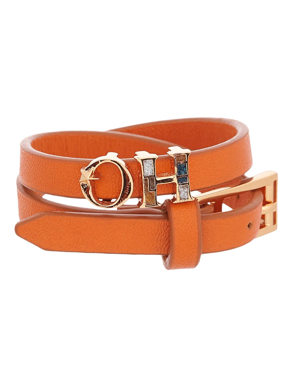 Outhouse   -   OH Series The Oh Monogram, Tangerine Double Wrap Leather Bracelet