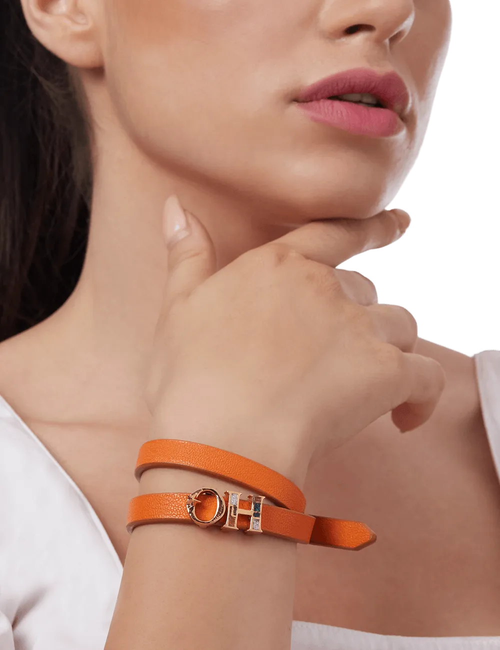 Outhouse   -   OH Series The Oh Monogram, Tangerine Double Wrap Leather Bracelet