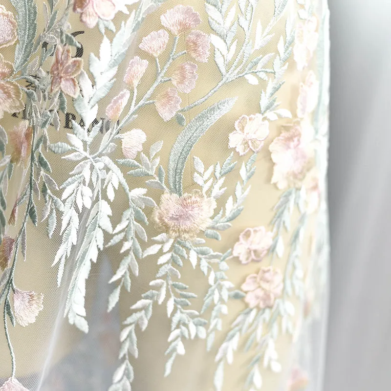 Pastel Embroidered Blush Floral Lace LC1001