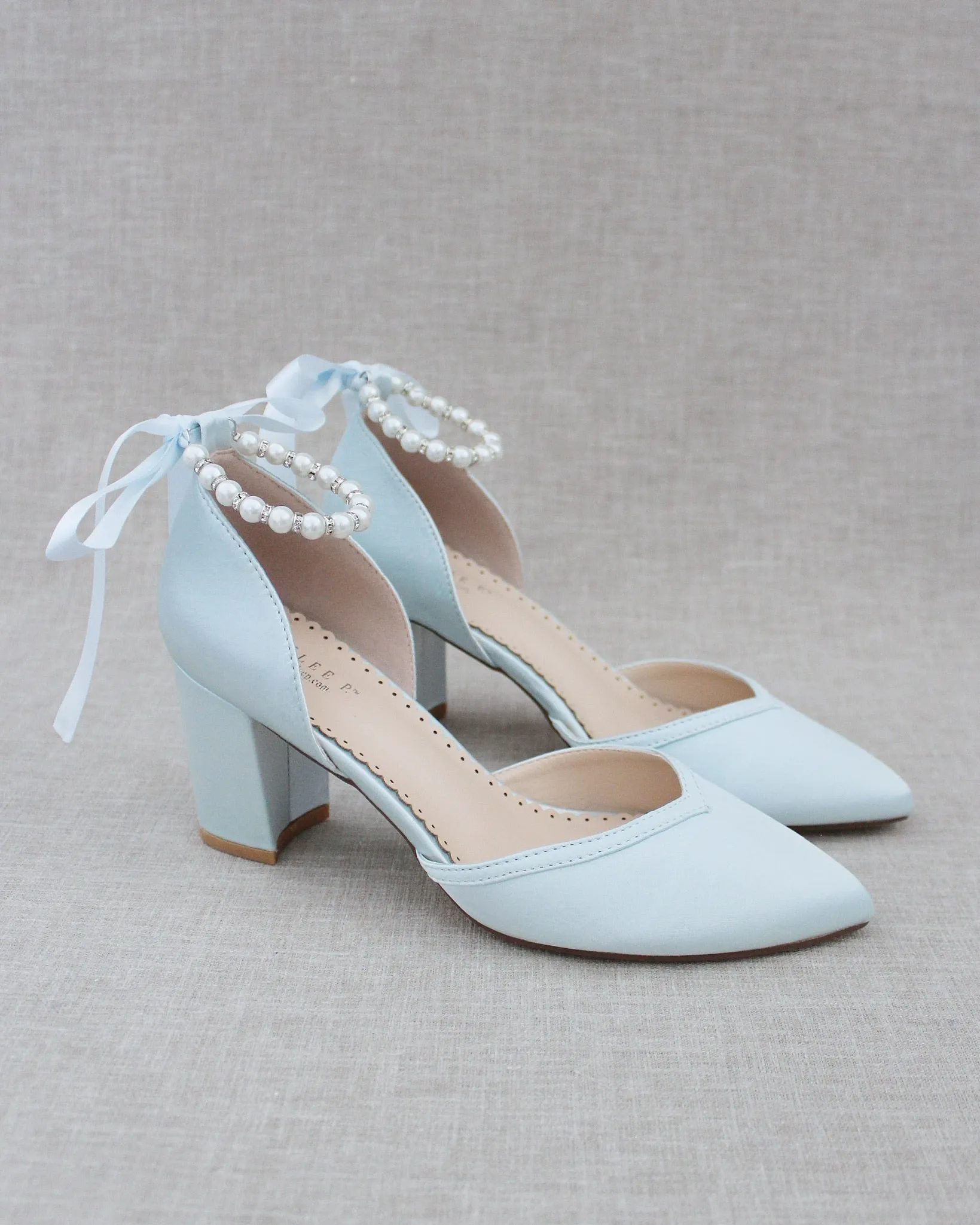 Pearl Ankle Strap Block Heel Wedding Shoes