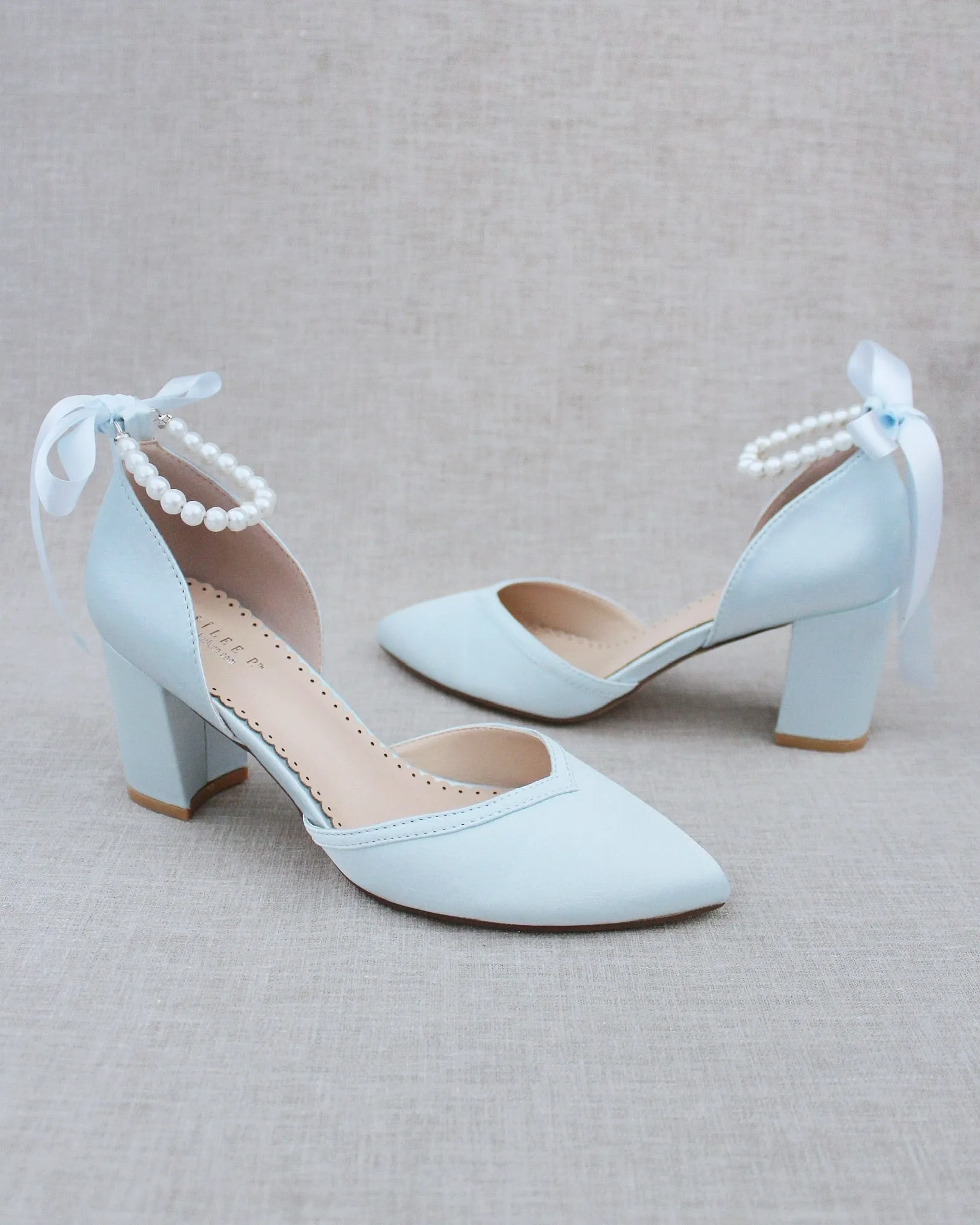 Pearl Ankle Strap Block Heel Wedding Shoes