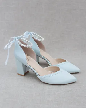 Pearl Ankle Strap Block Heel Wedding Shoes
