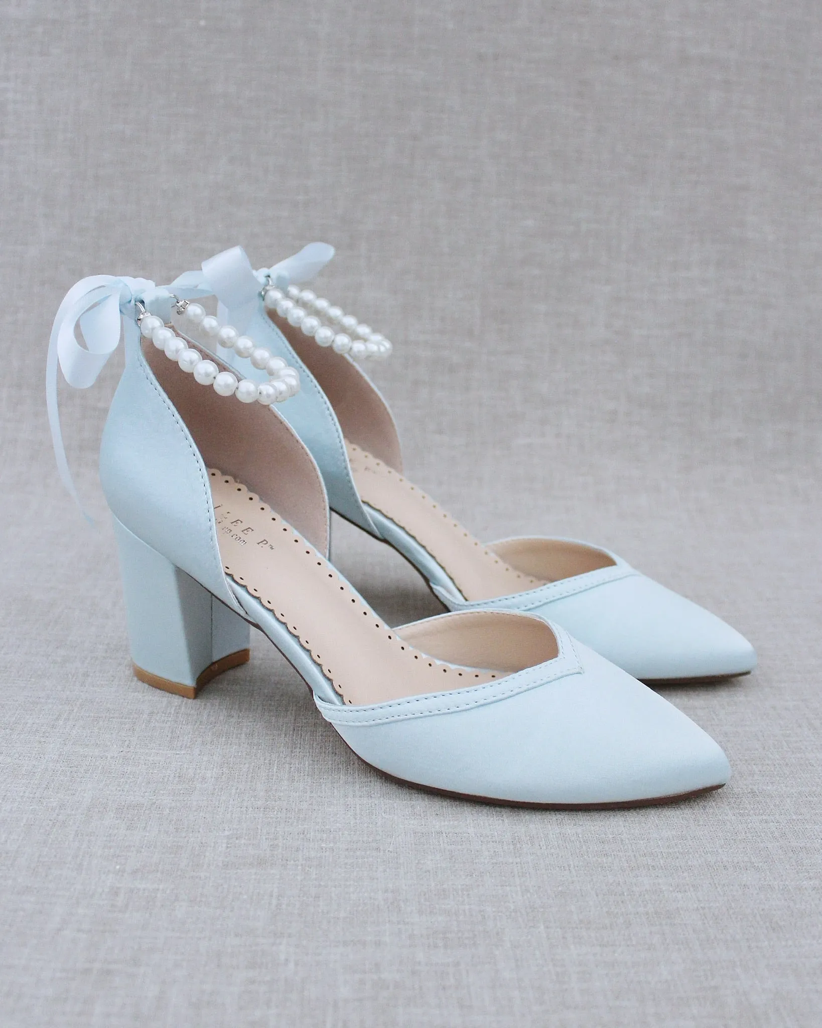 Pearl Ankle Strap Block Heel Wedding Shoes