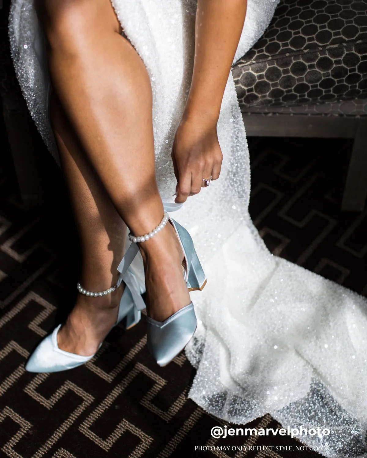 Pearl Ankle Strap Block Heel Wedding Shoes