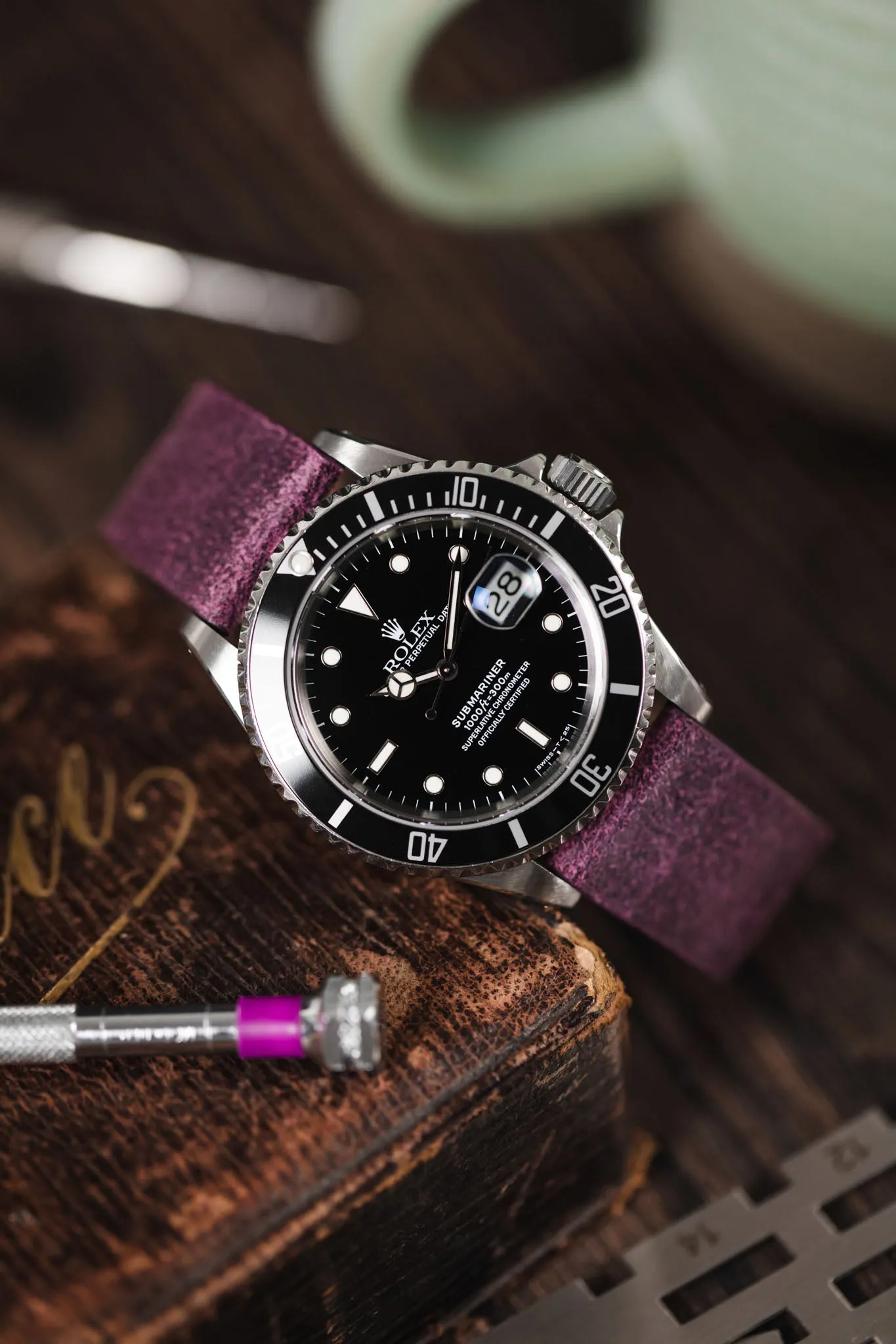 Pebro BARBOUR Waxed Calfskin Leather Watch Strap in PURPLE