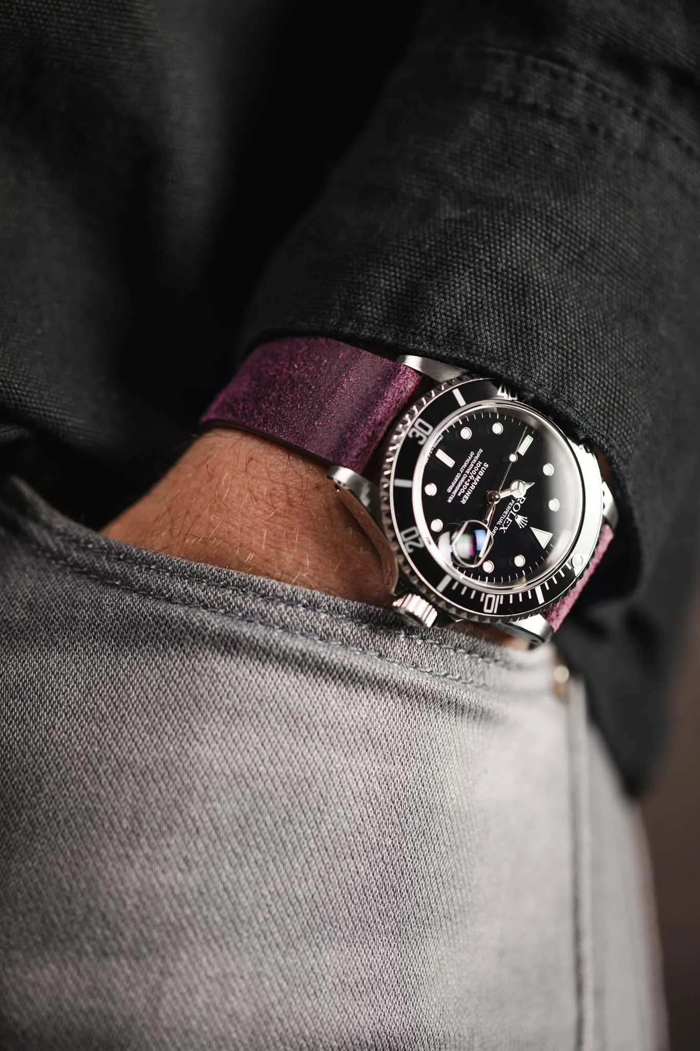 Pebro BARBOUR Waxed Calfskin Leather Watch Strap in PURPLE