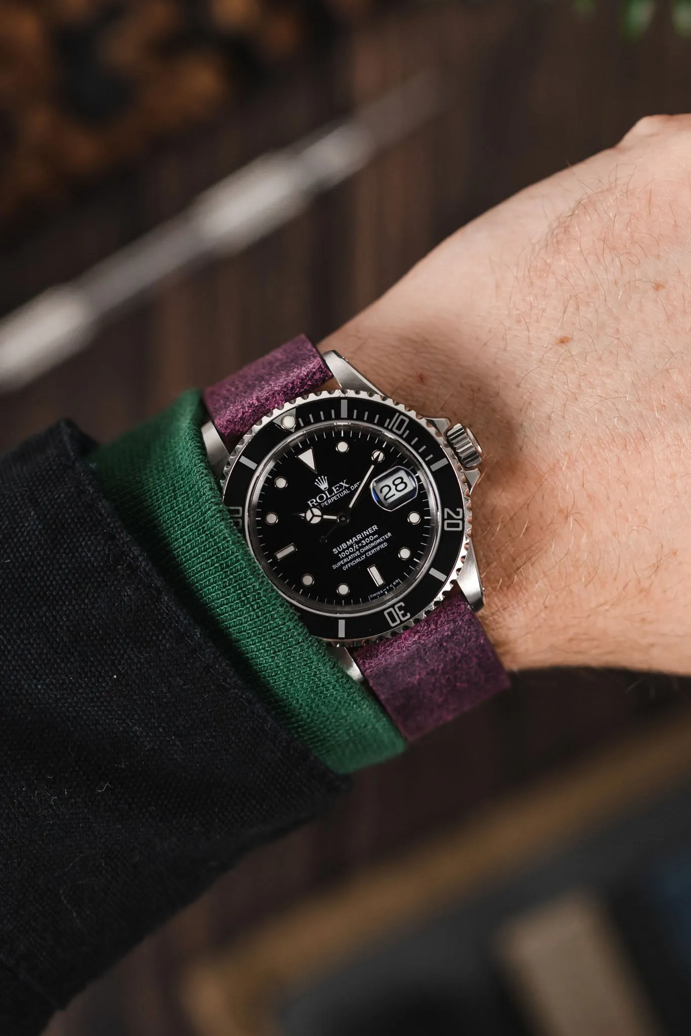 Pebro BARBOUR Waxed Calfskin Leather Watch Strap in PURPLE