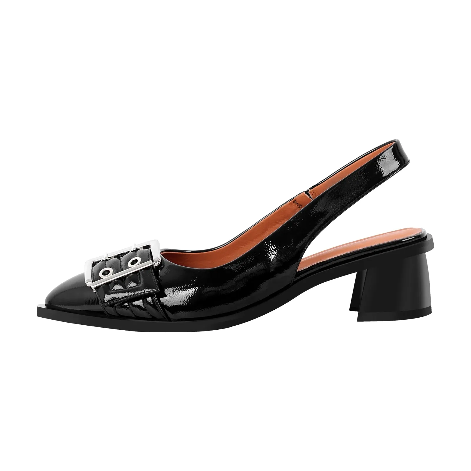 Pointed Toe Belt Strap Patent Leather Slingback Pumps
